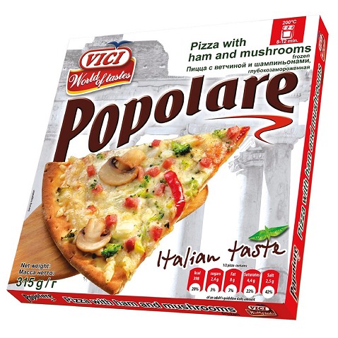 Pizza Popolare šunka+žampiny , tenké těsto 315g